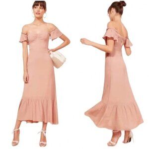Reformation Pink Off-Shoulder Maxi Dress
